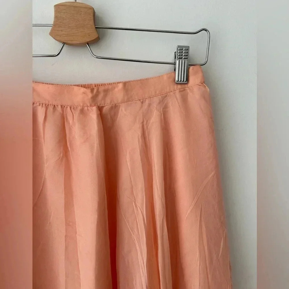 Vintage Silk Chiffon Midi Skirt Peach Flowy Romantic Cottagecore Balletcore - Picture 3 of 12